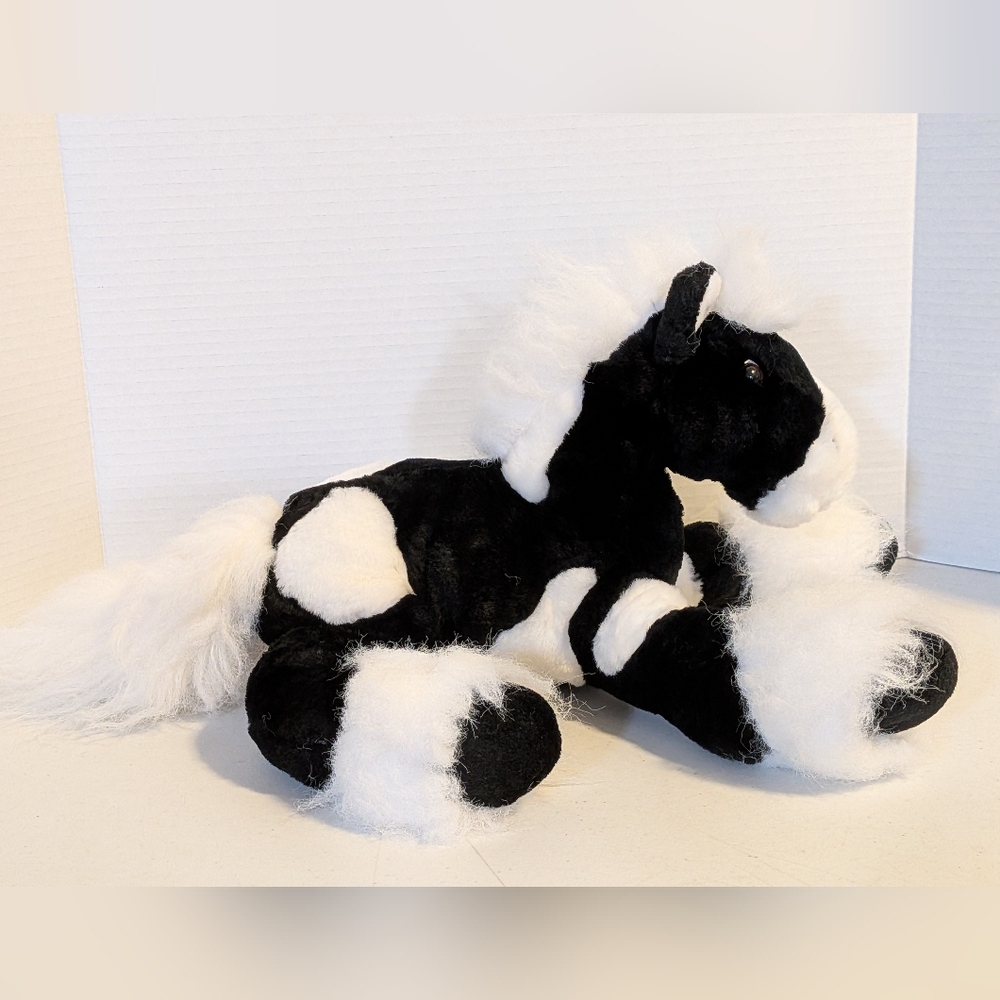 Vintage TOYS R US Animal Alley Horse Black & White Pony Animal Plush Clydesdale